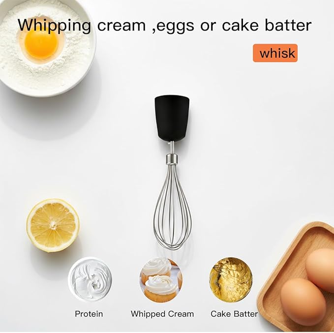 Megawise HB-2035 5-in-1 Immersion Hand Blender 800W Ultra-Powerful Stick Blender with Variable Speed &amp Turbo Stainless Steel Shaft Includes Whisk Frother Chopper Bowl &amp 600ml Beaker