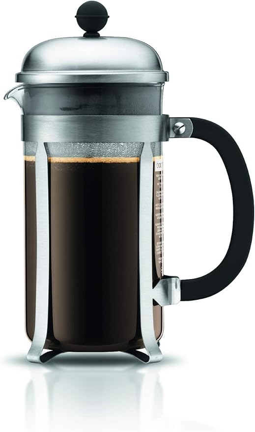 Bodum 34oz Chambord French Press Coffee Maker High-Heat Borosilicate Glass Brushed Stainless Steel – Made in Portugal