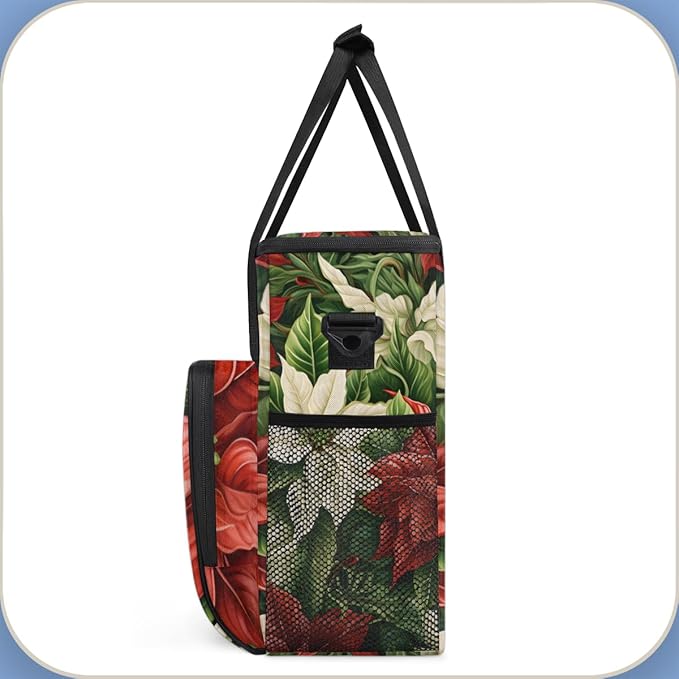 Christmas Flowers Coffee Maker Carrying Bag Holly Berry Travel Storage Bag Compatible with K-Mini or K-Mini Plus Single Serve Coffee Brewer Carrying Case with Multiple Pockets &amp Shoulder Strap