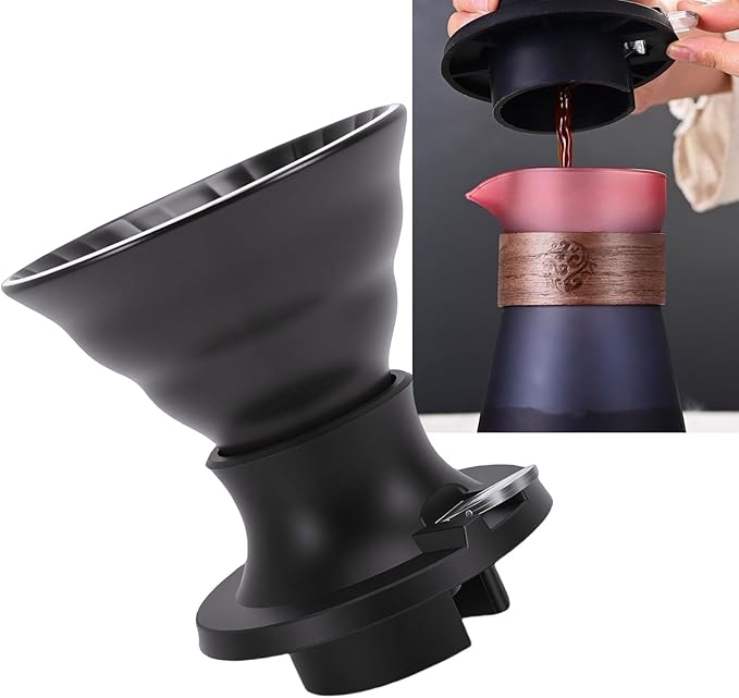 MAVIS LAVEN Ceramic Pour Over Coffee Dripper Heat Proof Immersion Coffee Maker with Built in Switch Valve for Home Office Travel (Black)