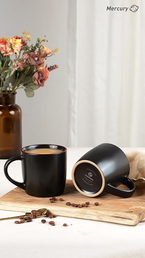 Famiware Venus Dinnerware Sets and Mercury Coffee Mugs Set of 4 16 Pieces Plates and Bowls Sets Microwave and Dishwasher Safe Black