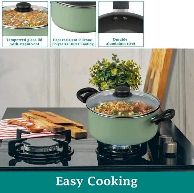 7 Piece Non Stick Aluminium Cookware Set - Pots Pans with Even Heating Perfect for Daily Cooking