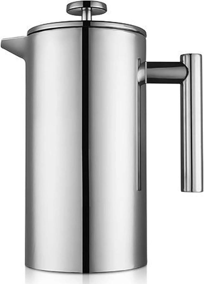 Stainless Steel French Press Coffee Maker 1500ml Double-Wall Insulated Large French Coffee Press for travel campingLarge Capacity （50oz Silver）