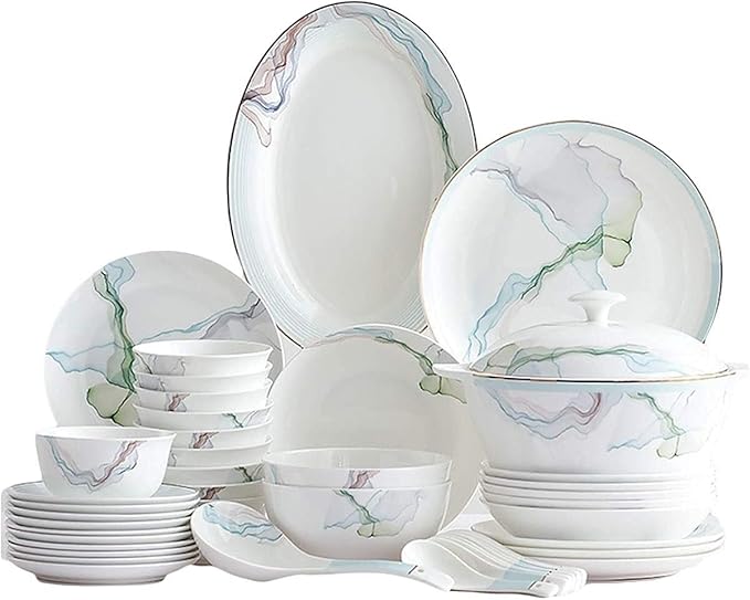 56 Pieces Bone China Dinnerware Set Simple Nordic Style Dinner Set China Tableware Set Dishes Bowls And Plates For 6-10 People
