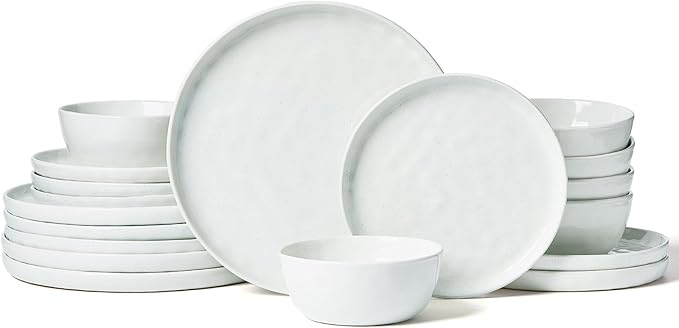 Famiware Mars Plates and Bowls Set 18 Pieces Dinnerware Sets Dishes Set for 6 White