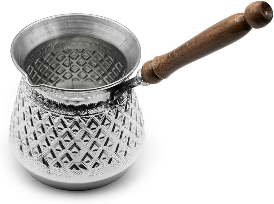 Aluminum Coffee Pot with Embossed Design Single Piece Traditional Turkish Coffee Maker Lightweight Aluminum Pot for Home Kitchen Gray One Size - Gray One Size