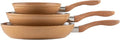 Picca Gravina 3-Piece Large Frying Pan Set - Easy Clean Marble Non Stick Cooking Pan Set with Mineral Based Coating - No PFAS/PFOS/PFOA - Light Brown - 8in 10.4in 12in