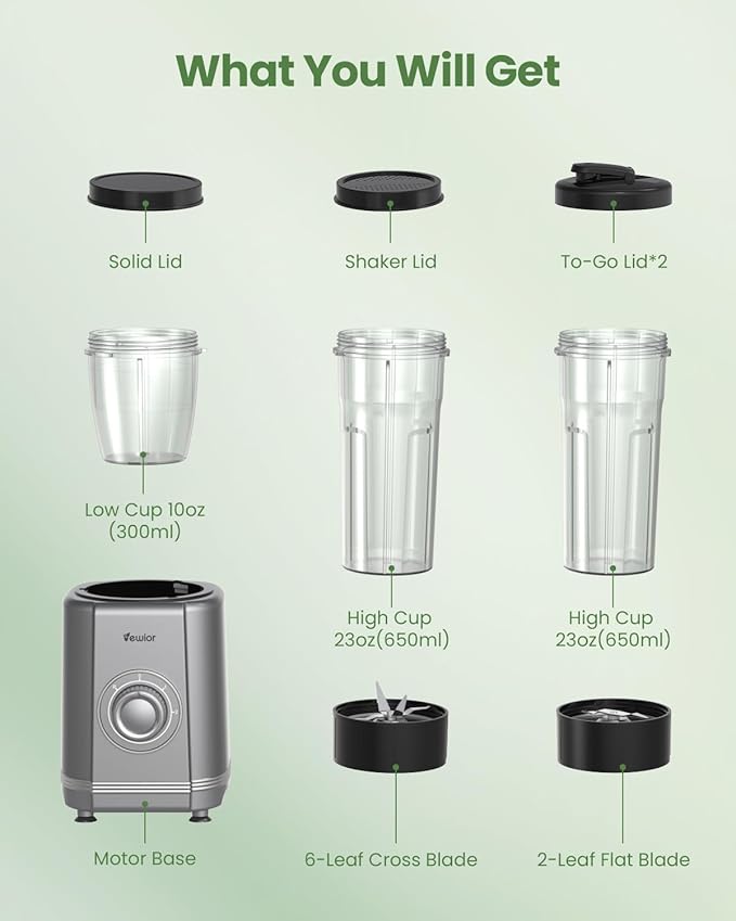 1000W Blender for Shakes and Smoothies VEWIOR Personal Blender with 6-Edge Blade 2 * 22oz To-Go Cups 3 Modes Control Suitable for Kitchen Ideal for Frozen Drinks Sauces