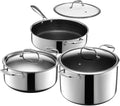 HexClad Hybrid Nonstick 6-Piece Cookware Set 5Qt Dutch Oven with Lid 5.5Qt Sauté Pan with Lid and 10Qt Stockpot with Lid Stay-Cool Handles Dishwasher and Oven-Safe Induction Ready