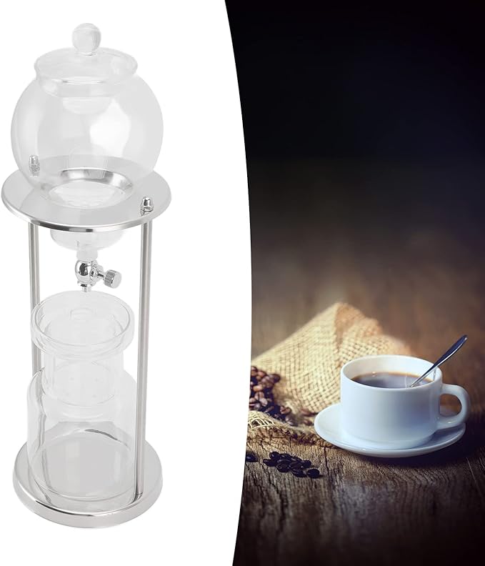 Cold Brew Coffee Maker 600ml Reusable Ice Coffee Machine Cold Brew Dripper Glass Filtering Transparent Stainless Steel Stand Coffee Dripper for Home Office