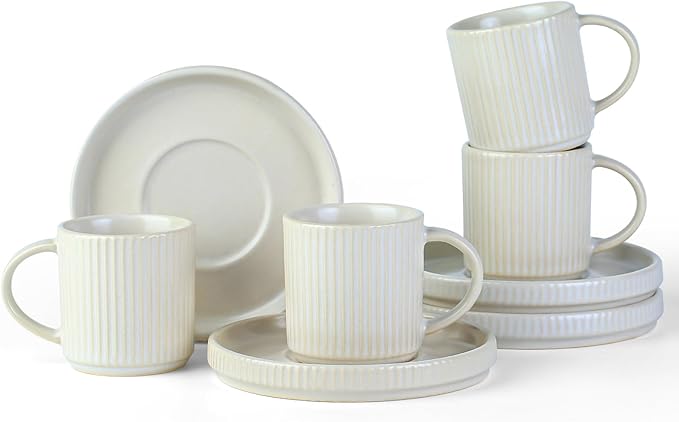 Famiware Star Dinnerware Set and Pasta Bowls with Coffee Mugs Set Service for 4 (20 Pieces) - Stoneware Dinnerware Dishes Matte White