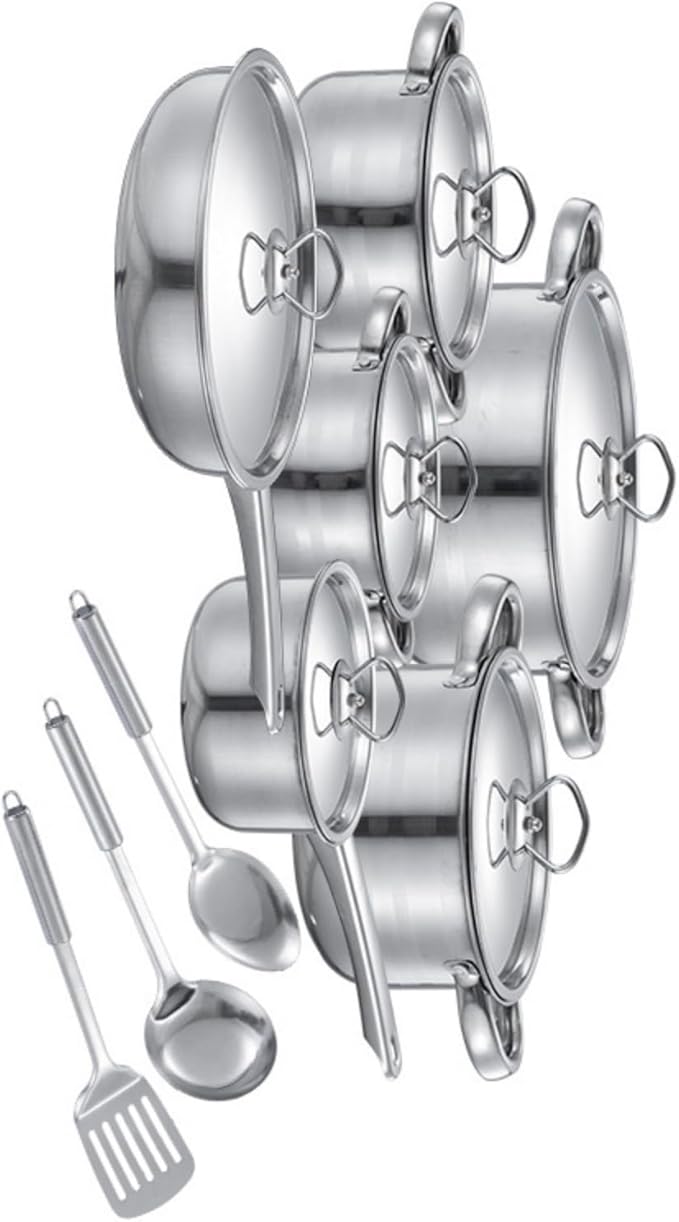 Premium Nonrust Steel Cookware Set Complete Kitchens Essential with Soup Pots Saute Pan and Accessories for Modern Cooki