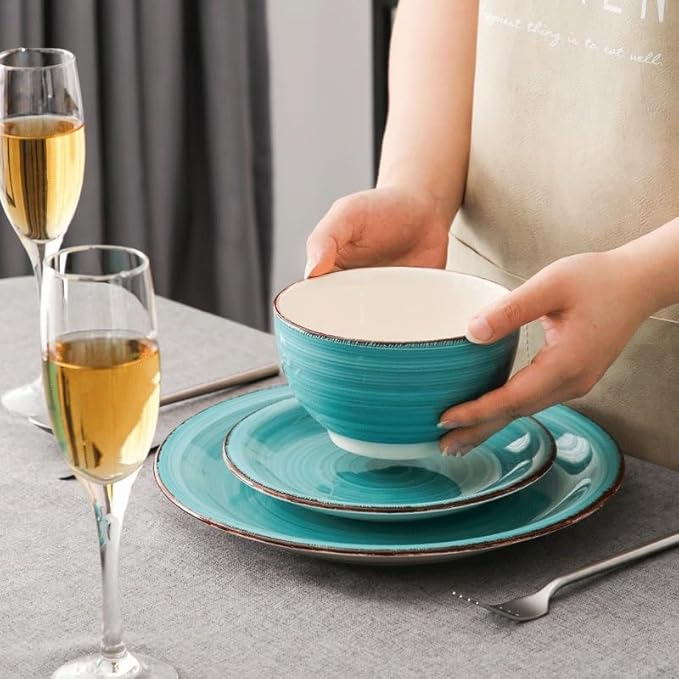16-Pieces Porcelain Dinnerware Set Vintage Ceramic Plate Set with Dinner Plate Dessert Plate Bowl Mug Set
