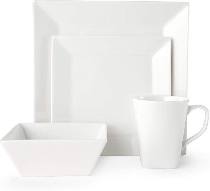 Mikasa Square Delray 16-Piece Bone China Dinnerware Set Service for 4 White