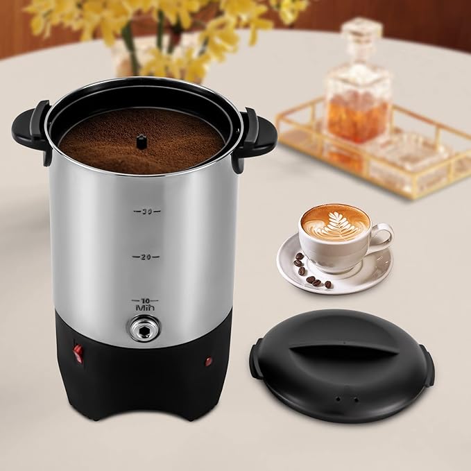 Premium 304 Stainless Steel Coffee Urn with 30 Cups 5.2l  Durable Electric Coffee Maker with Removable Filter Screen Commercial Coffee Maker for Party Events 1000 w Fast HeatingEasy to CleanSilver