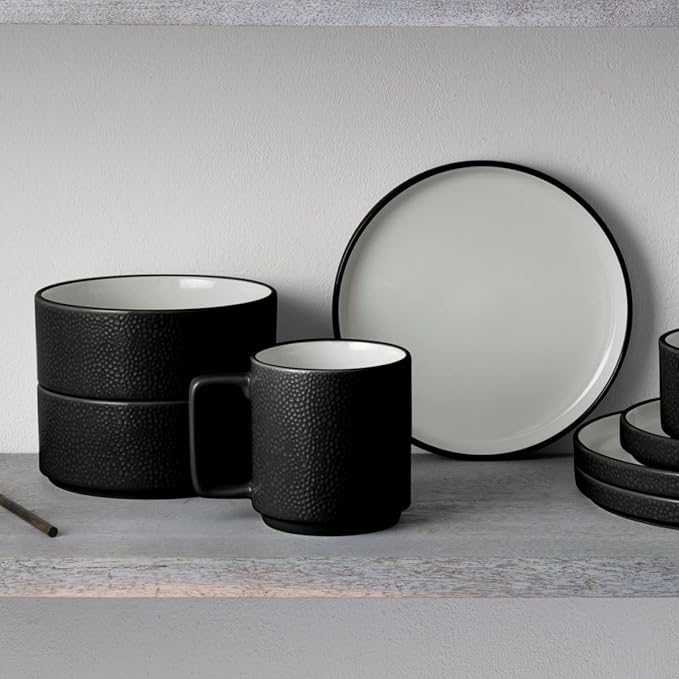Noritake ColorTex Stone Black 16-Piece Dinnerware Set Service for 4
