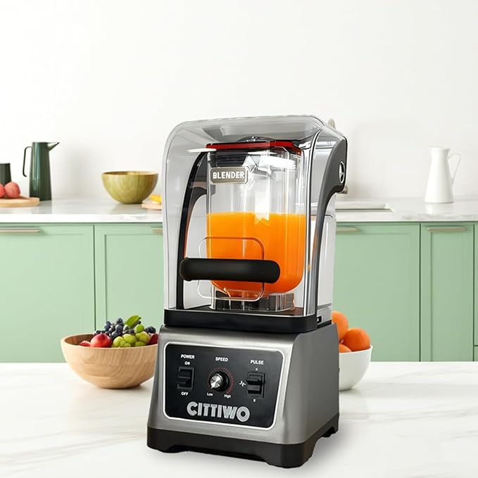 Cittiwo Commercial Blender Heavy Duty Restaurant with 64oz Jar 2200W Professional-Grade Blender for Smoothies Ice Crush Frozen Drinks Quiet Shield Self-Cleaning