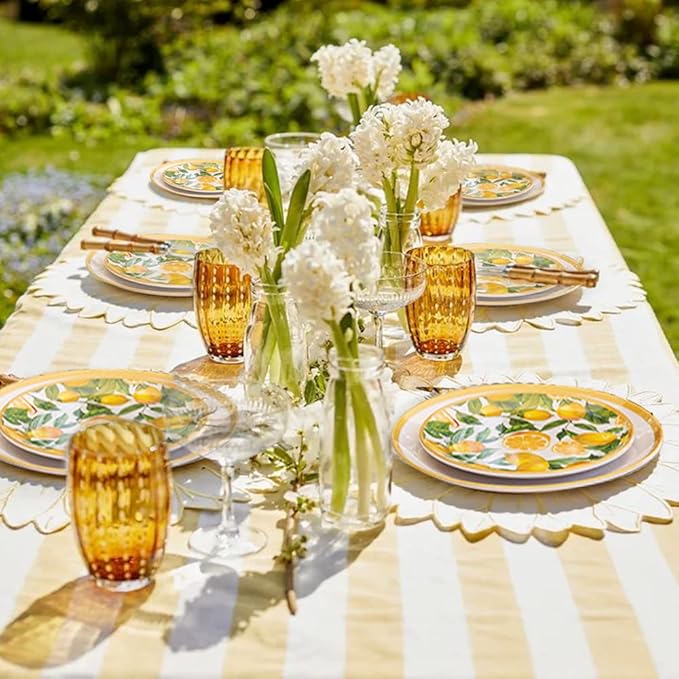 Melamine Dinnerware Sets- 12pcs Melamine Plates and Bowls Set for 4Indoor and Outdoor Dinnerware Lemon dinnerware set