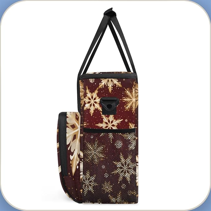 Xmas Snowflakes Coffee Maker Carrying Bag Bright Snowflakes Travel Storage Bag Compatible with K-Mini or K-Mini Plus Single Serve Coffee Brewer Carrying Case with Multiple Pockets &amp Shoulder Str