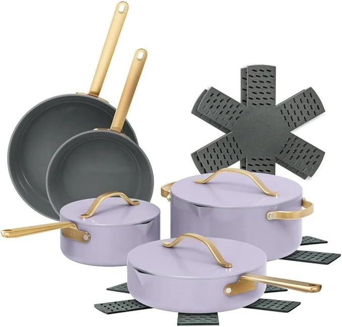 12-Piece Ceramic Nonstick Cookware Set Pots and Pans with Strainer Lids (Lavender)