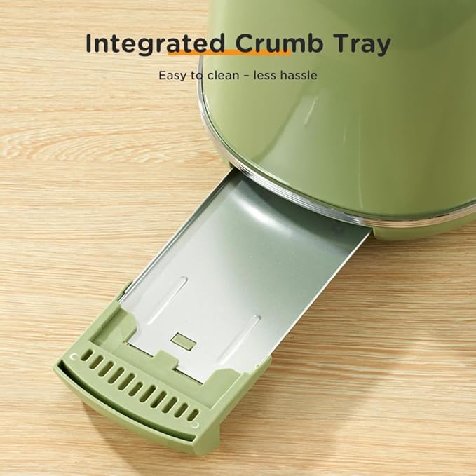 Toaster Retro 2 Slice Vintage Green Toaster with Lid with Bread Attachment Preheat Defrost And Cancel Functions 6 Browning Levels (Green)