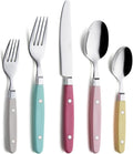 ANNOVA Silverware Set Retro/Rivet Colorful Stainless Steel Tableware Kitchen Flatware Set Utensils Includes Dinner Knives Forks Spoons Salad Forks &amp Dessert Spoons (Pastel Mix 20 Pieces)
