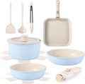 12 PCS Kitchen Cookware Sets with Detachable HandlePots and Pans Sets Non Stick Induction Pan Set for RV CookwareOven Safe PFOA Free（Blue)