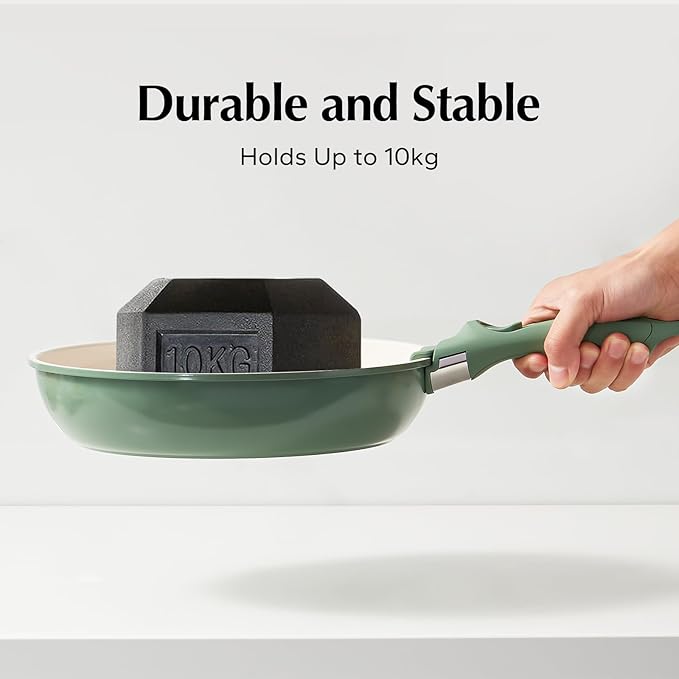Ceramic Pots and Pans Set Non Stick Nonstick Kitchen Cookware Sets Non Toxic Pots and Pans Set Non Stick PFAS PFOA &amp PTFE Free Detachable Handle Pots and Pans 6 Piece RV Cookware (Green)