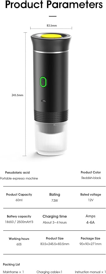 Wireless Portable Electric Coffee Maker with USB-C Self-Heating Rechargeable Espresso Coffee Machine for Travel Camping RVHomeOffice (green)