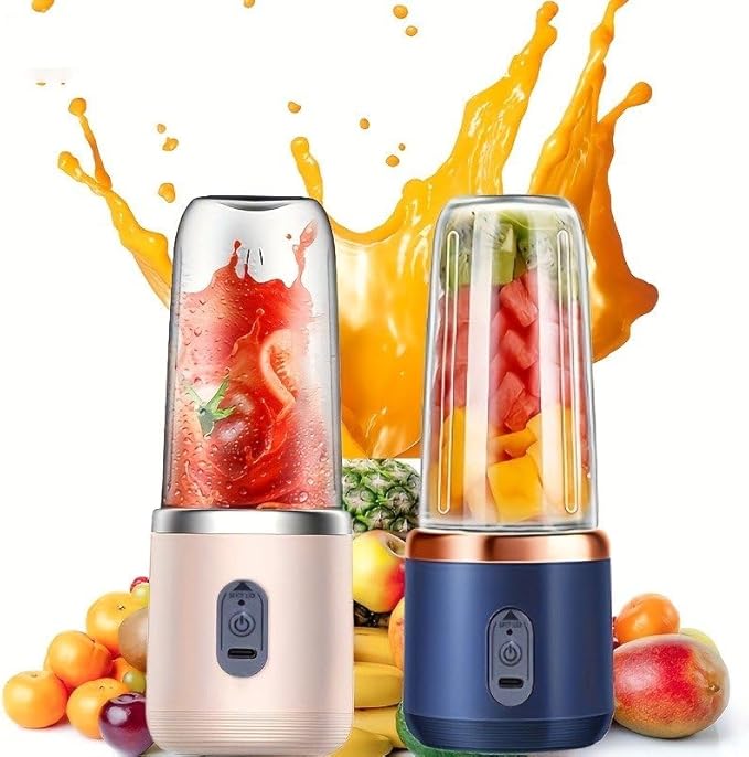 Fit for 400ml USB Rechargeable Portable Blender - 1500mAh Smoothie Maker with 6 Stainless Steel Blades Juice Shaker Bottle for Home and Travel(H)