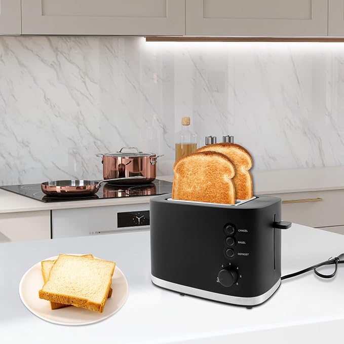 Slice Toaster Metal Toaster 2 Slice Toasters with Six-speed Baking Button Slice Toaster with Removable Crumb Tray for Kitchen Home