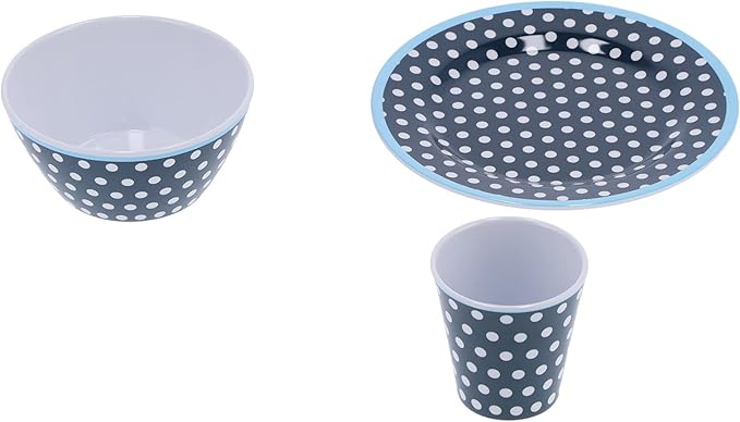 Dark Blue Dot Dinnerware Set Melamine Tableware Set Elegant Style Cup Salad Bowl Plate 12Pcs Household Dishes with Anti Drop Anti Scalding Design for Home Restaurant Hotel