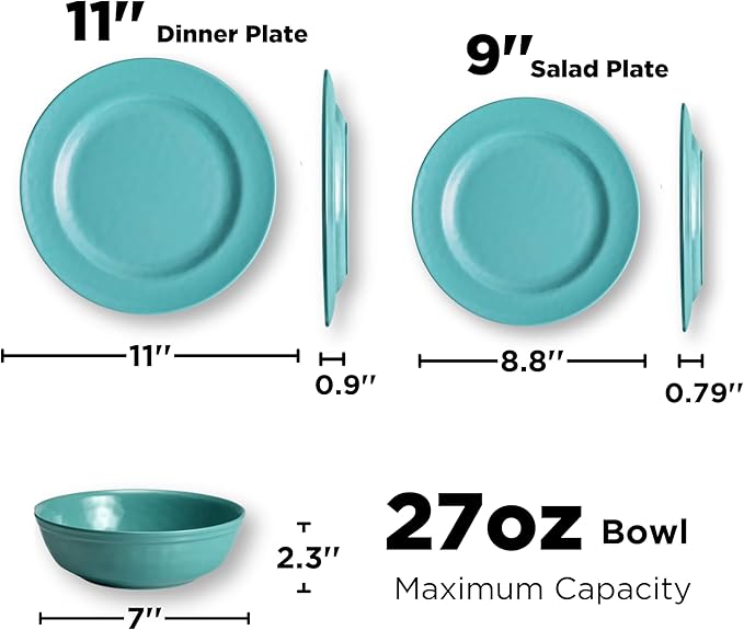 TP 18-Piece Dinnerware Set Melamine Dishes Set with Bowls and Plates Service for 6 Non-breakable Lightweight Dining Tableware Teal