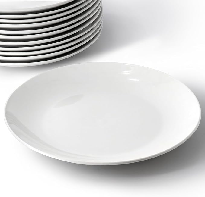 12-Piece Porcelain Dinner Plate Set – Large White Square &amp Round Plates Microwave and Dishwasher Safe Elegant Durable Dinnerware for Everyday Meals and Entertaining (Round)