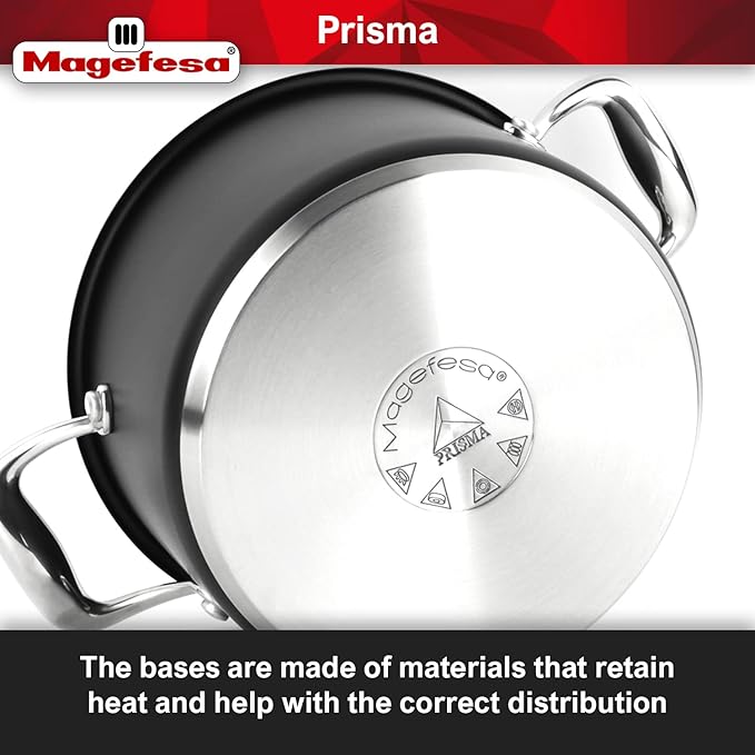 MAGEFESA Prisma 13-Piece Stainless Steel Cookware Set – Durable Pots &amp Pans with Nonstick Interior Matte Black Exterior Oven Safe up to 392°F