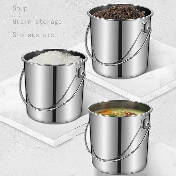 Stainless Steel Bucket with Lid Commercial Soup Bucket Household Thick Durable Large-Capacity Multi-Purpose Water Storage Bucket Used for Gas Stove/Induction CookerA35cm