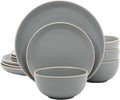 Gibson Home Rockaway 12-Piece Stoneware Dinnerware Set Matte Finish Service for 4 Modern Ceramic Plates and Bowls Microwave &amp Dishwasher Safe – Soft Gray - Service for 4