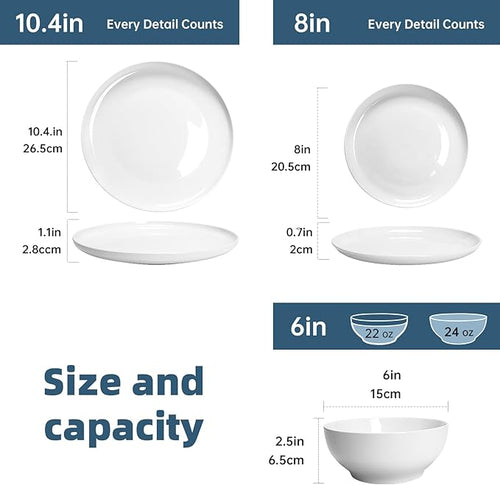12-Piece Dinnerware Set for 4 White Porcelain Plates and Bowls Chip Resistant Dishwasher Microwave Safe
