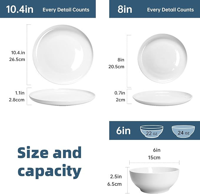 Anveena Dinnerware Set for 4 12 Piece Plates and Bowls Set White Porcelain Dish Set Microwave Safe Dishwasher Safe Chip Resistant for Everyday Dining