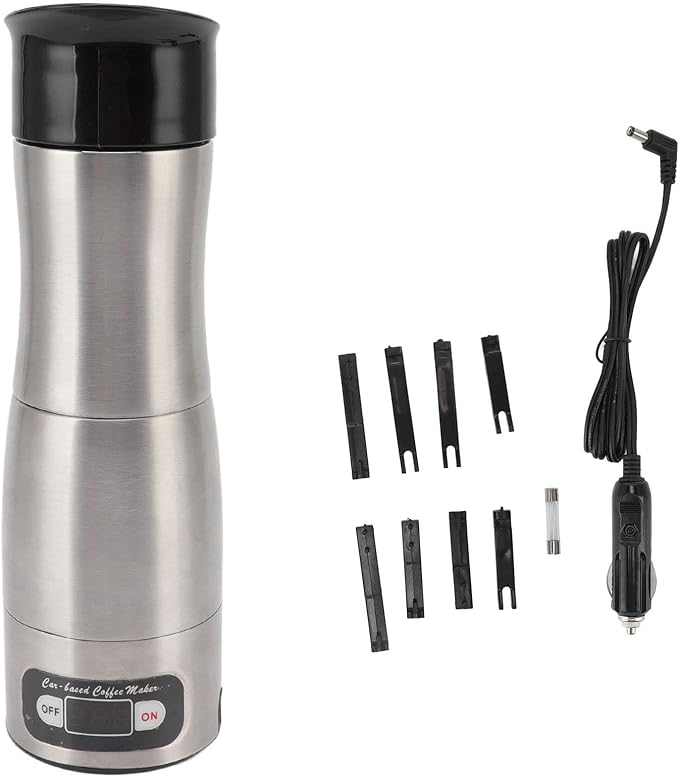flexman Electric Espresso Machine Stainless Steel Portable Coffee Maker 150ml DC 12V/24V Car Coffee Machine for Camping Travel RV Hiking Office