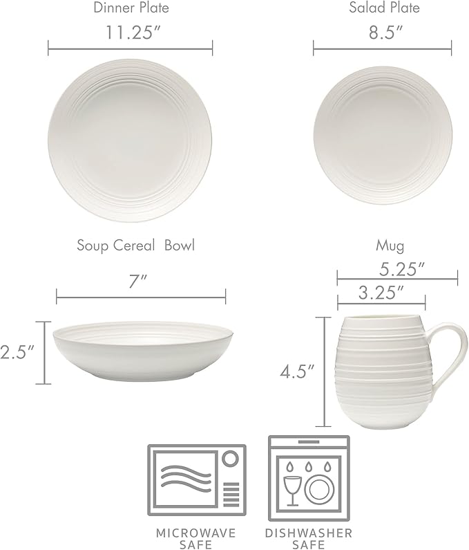 Mikasa Swirl Coupe 16 Piece Dinnerware Set Service For 4 White