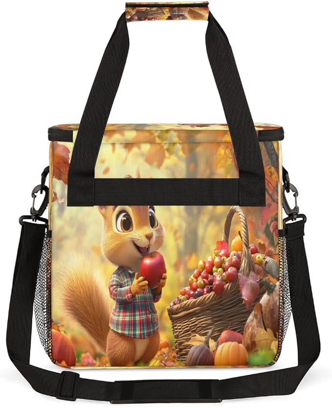 Cartoon Squirrel Apple Maple Leaf Coffee Maker Carring Bag Travel Carrying Storage Tote Bag Compatible with Keurig K-Mini or K-Mini Plus Portable Single Serve Coffee Brewer Case with Pockets