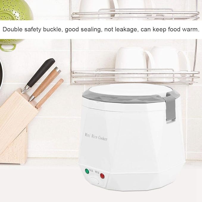 1.6 L Mini Rice Cooker - 12V Electric Food Steamer - Household Multi Cooker Portable Rice Cooking Steaming Pot for Car/Home/Travel - Kitchen Tool Keep Warm (White)