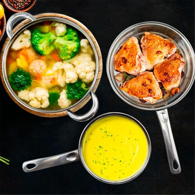 Cooking Pot Frying PanCookware Set Stainless Steel Pots and Pans Set Cooking Ware with Stockpot Saucepan Saute Fry Pan with Lids Kitchenware Set