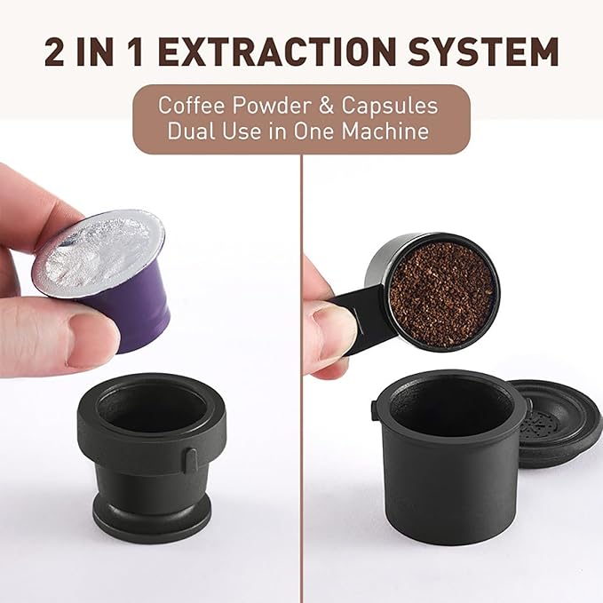 Home Drip Coffee Brewer 2 IN1 Travel Coffee Maker 60ML Water Tank Capacity and 18 Bar Pressure Fast Heating Extraction and Removable Cleaning Brewing Evenly For Camping Travel Hiking