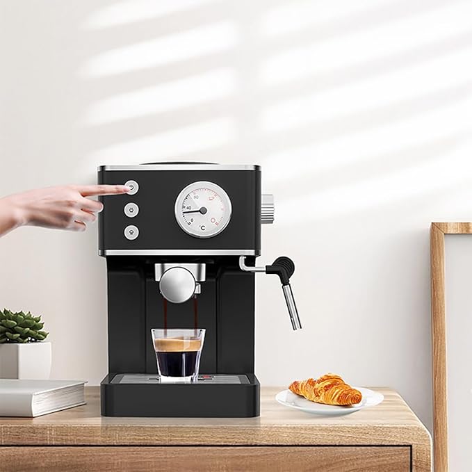 Semi Automatic Pressure Coffee Machine Home Concentrated Small Office steam frotherBlack