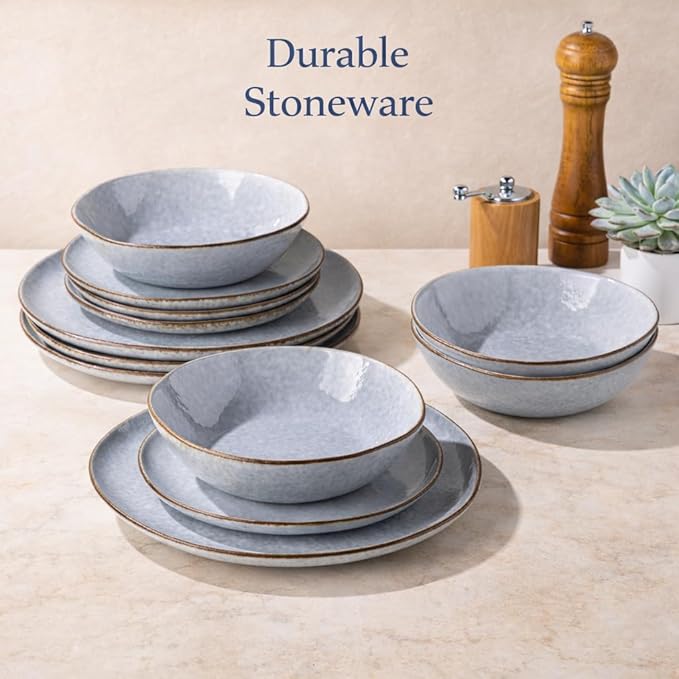 AmorArc Ceramic Dinnerware SetsHandmade Reactive Glaze Stoneware Plates and Bowls SetsHighly Scratch Resistant | Dishwasher &amp Microwave Safe Dishes SetService for 4 (12pc)