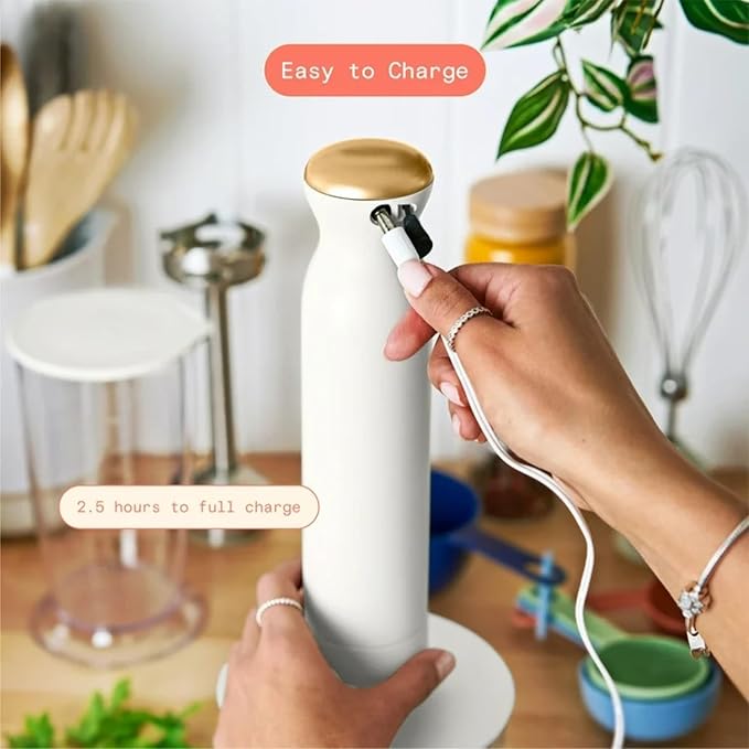Cordless Hand Blender with 2-Cup Chopper Whisk &amp Large Measuring Cup Perfect for Cooking Smoothies Sauces Purees and Meal Prep (White Icing)