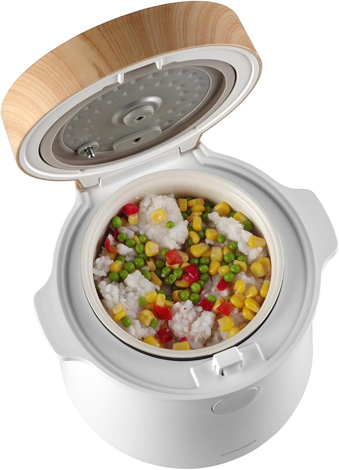 Concept RE3030 Multifunctional Rice Cook Cooker 1.5L | 9 Programs | LED Touch Screen - Heat Keeping Function and Integrated Timer | Healthy Steam Cooking | Wood White