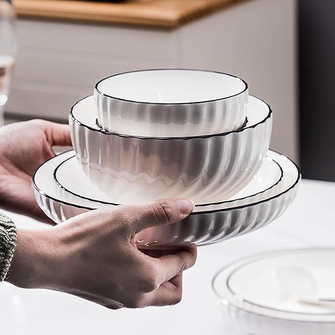 37 Pieces Kitchen Dinnerware Set Simple Ceramic Dishes Set Thick and Durability Dish Plates and Bowls Sets Stackable Dishware Sets High Temperature Firing Easy to Heat Microwave and Oven Safe